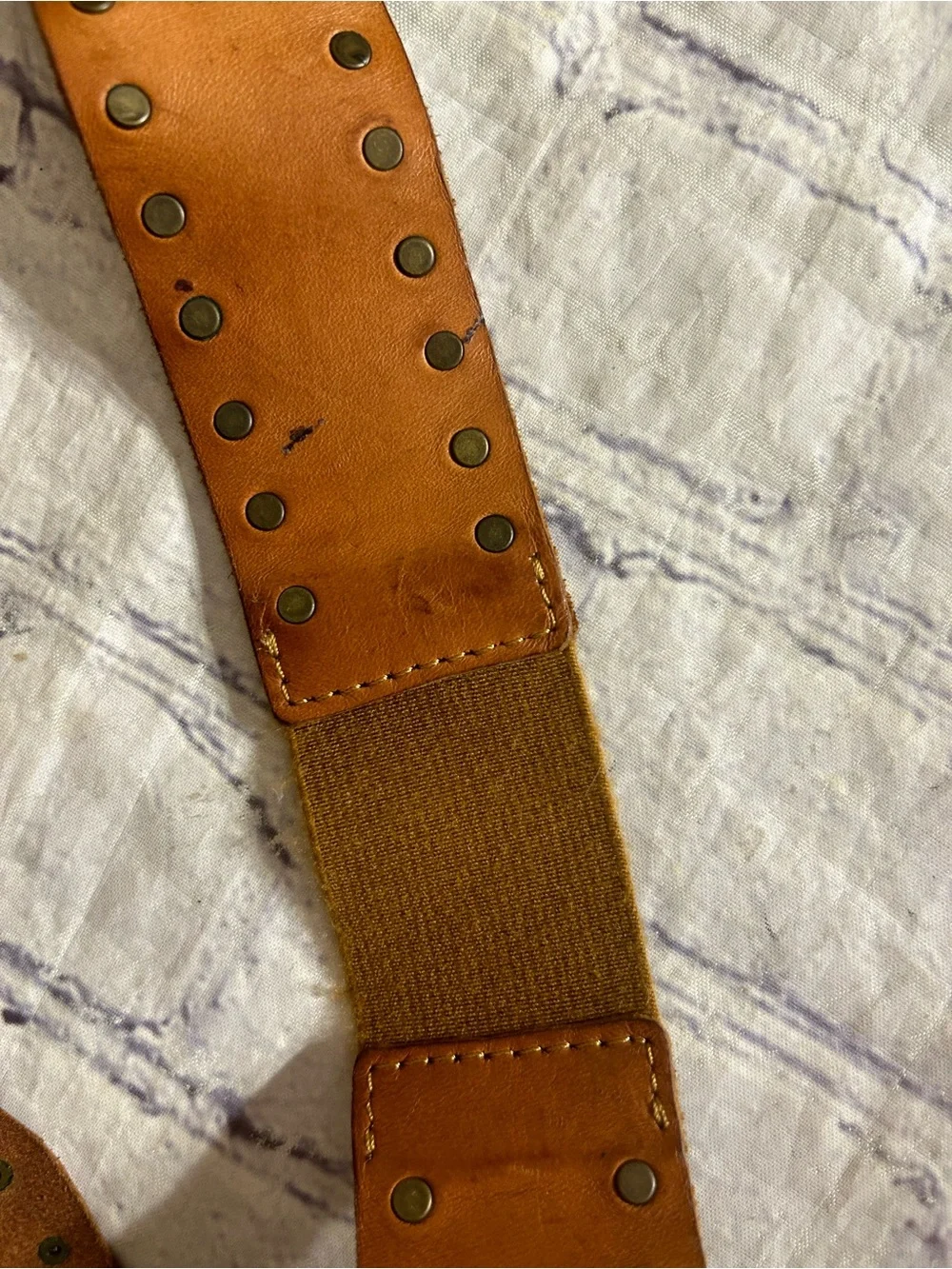 BOHO WESTERN WIDE RUST DARK CARMEL LEATHER BRASS STUDS CORAL MEDALLION BELT